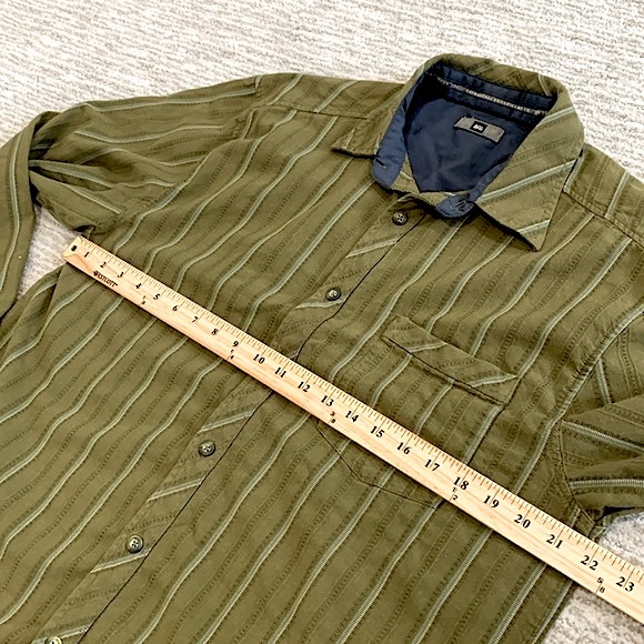 REI Striped Long Sleeve Shirt Mens Size M Olive Cotton Rayon Button Down - Picture 7 of 10